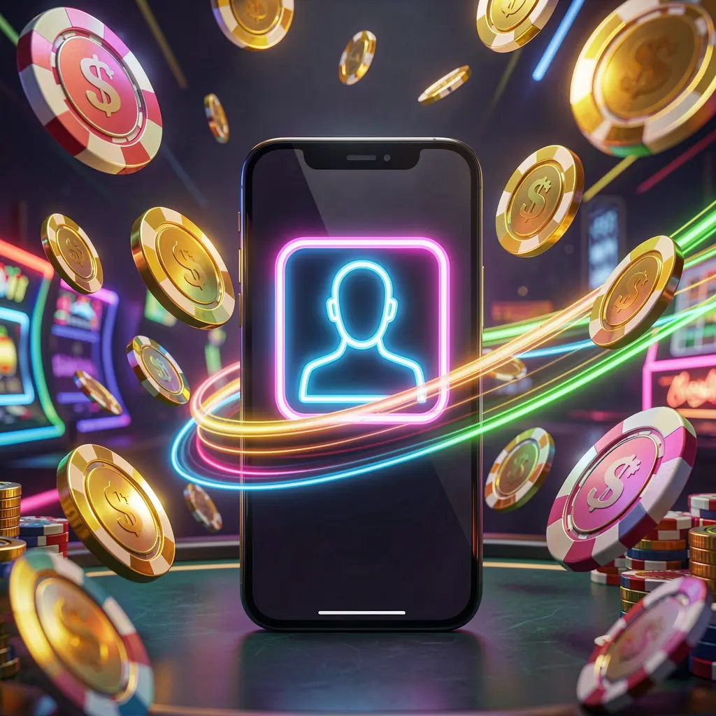 BD87 fast casino login banner featuring a smartphone with a bright user icon, surrounded by speed light trails, golden coins, and chips flying around in a modern neon casino style with high detail 3D render